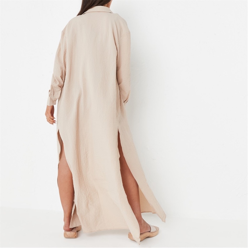 Textured Oversized Beach Cover Up Maxi Shirt Dress